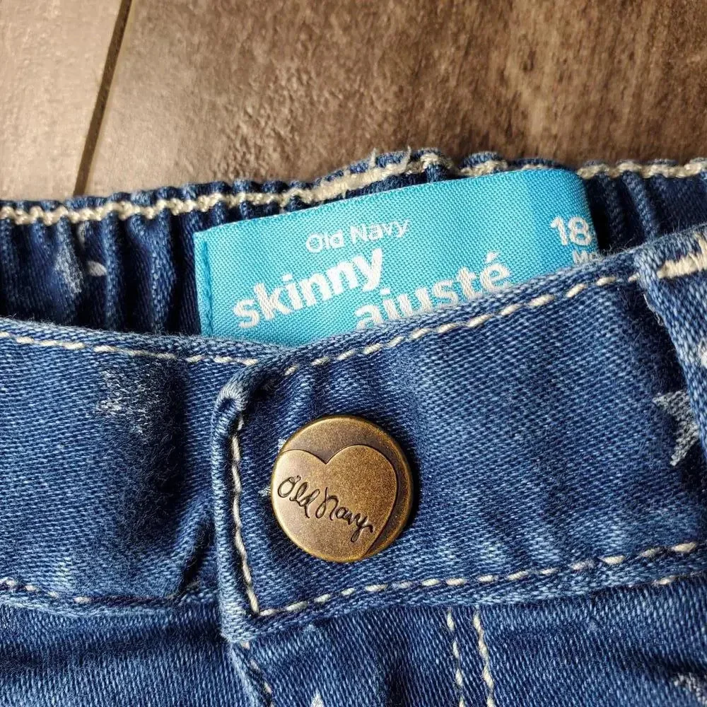 Old Navy Blue Medium Wash Skinny Jeggings Jeans Toddler Girl Size 18M Stars